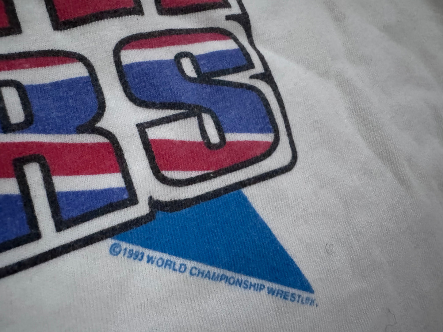 1993 WCW Super Powers shirt featuring Sting and “The British Bulldog” Davey Boy Smith