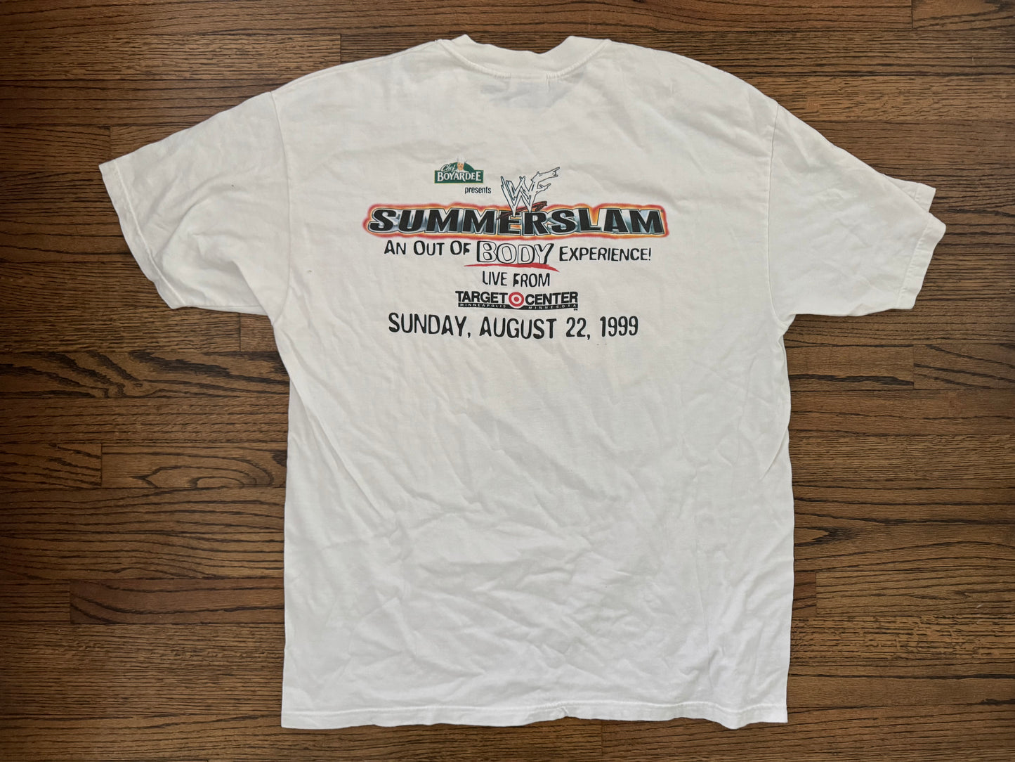 1999 WWF Summerslam two sided event shirt featuring “Stone Cold” Steve Austin