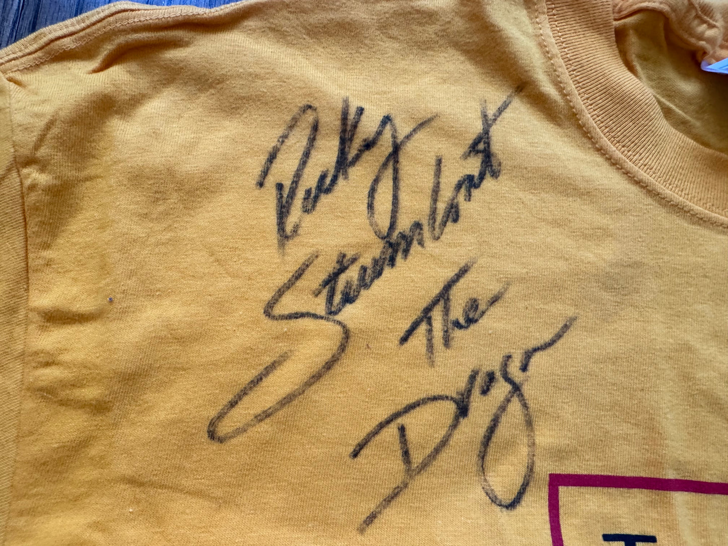 2000s replica of the 1986 WWF Ricky “The Dragon” Steamboat catalog shirt signed and authenticated