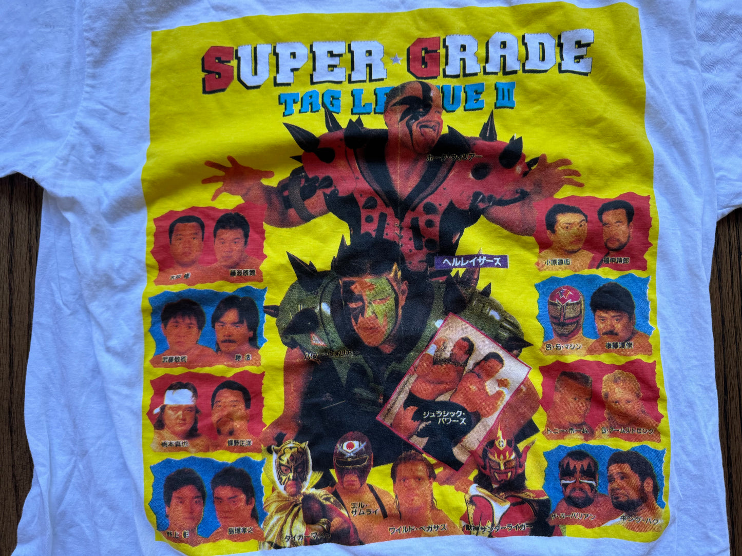1993 NJPW Super Grade Tag League 3 shirt featuring Wild Pegasus, Barbarian, The Hellraisers, Hercules, Scott Norton , Haku, Jushin Thunder Liger, Tiger Mask and More!