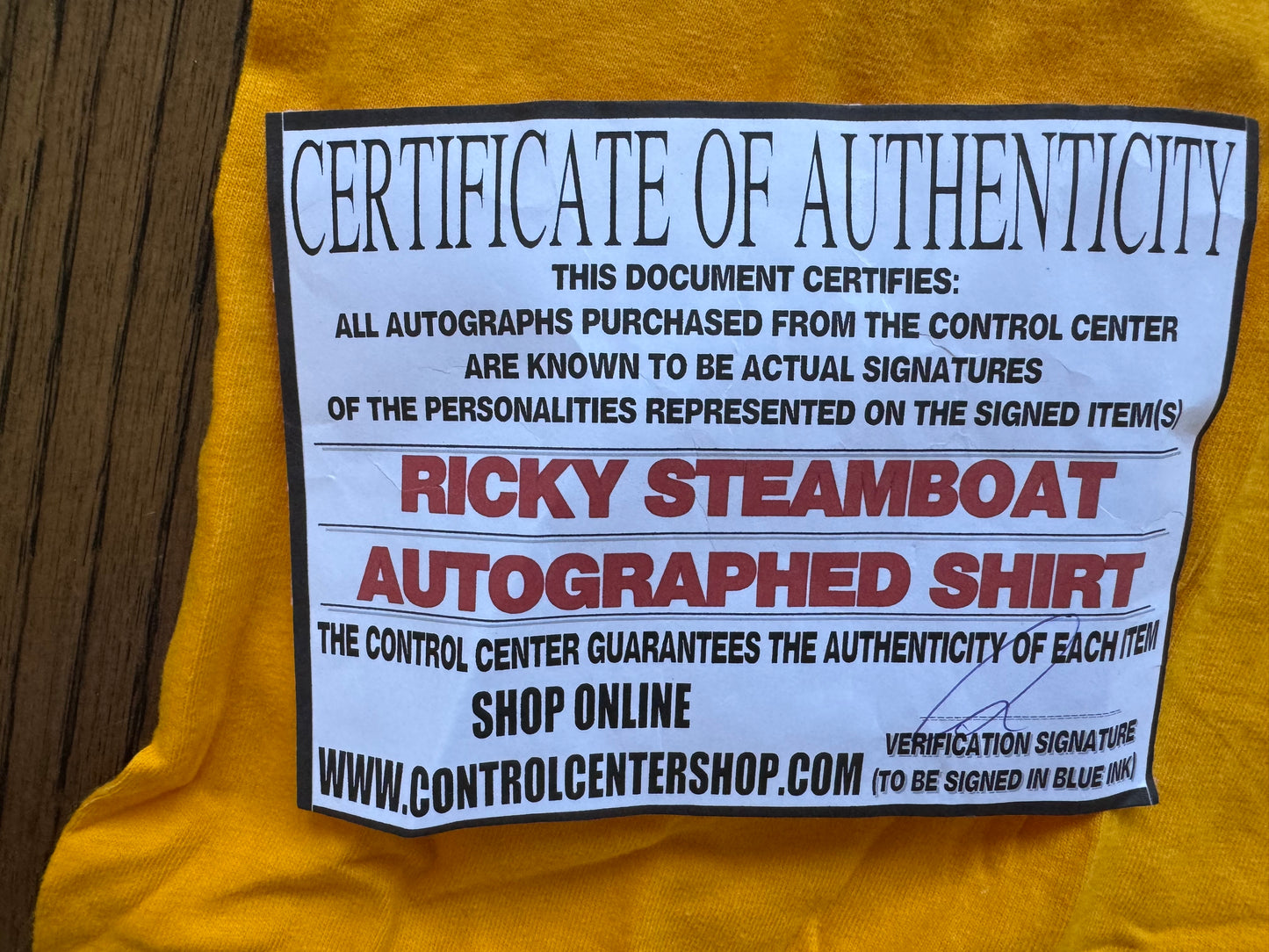 2000s replica of the 1986 WWF Ricky “The Dragon” Steamboat catalog shirt signed and authenticated