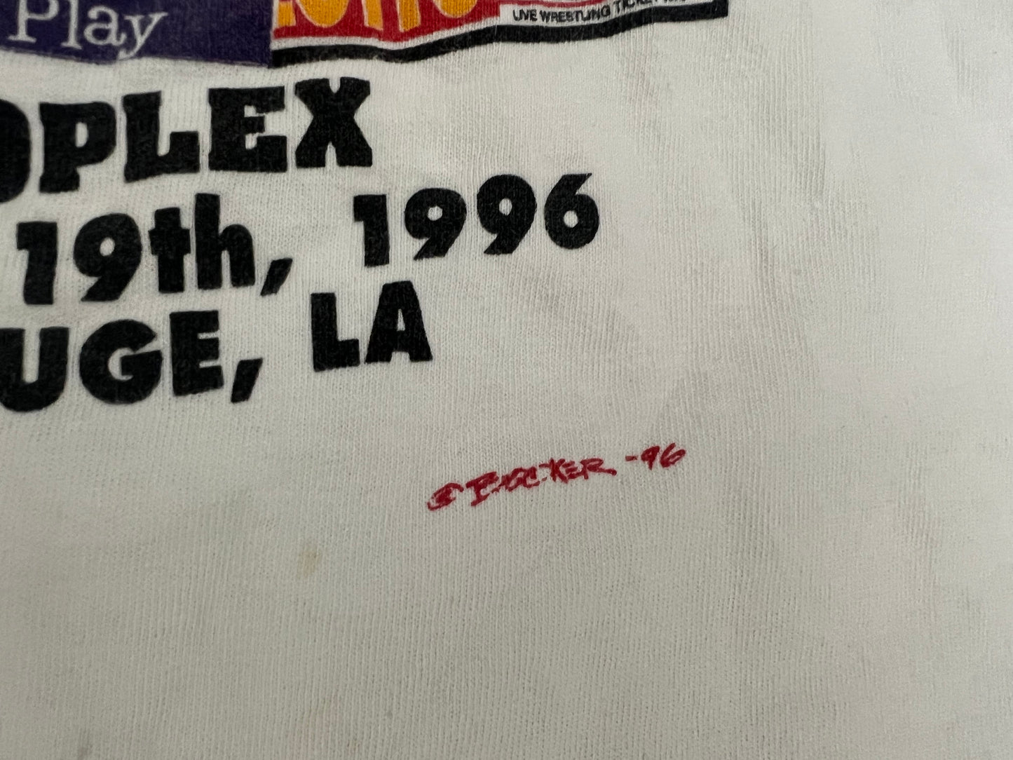 1996 WCW Slamboree shirt featuring Kevin Sullivan, Arn Anderson, The Nasty Boys, Ric Flair, Sting, The Road Warriors, Jimmy Hart, Randy Savage, Lex Luger and The Giant