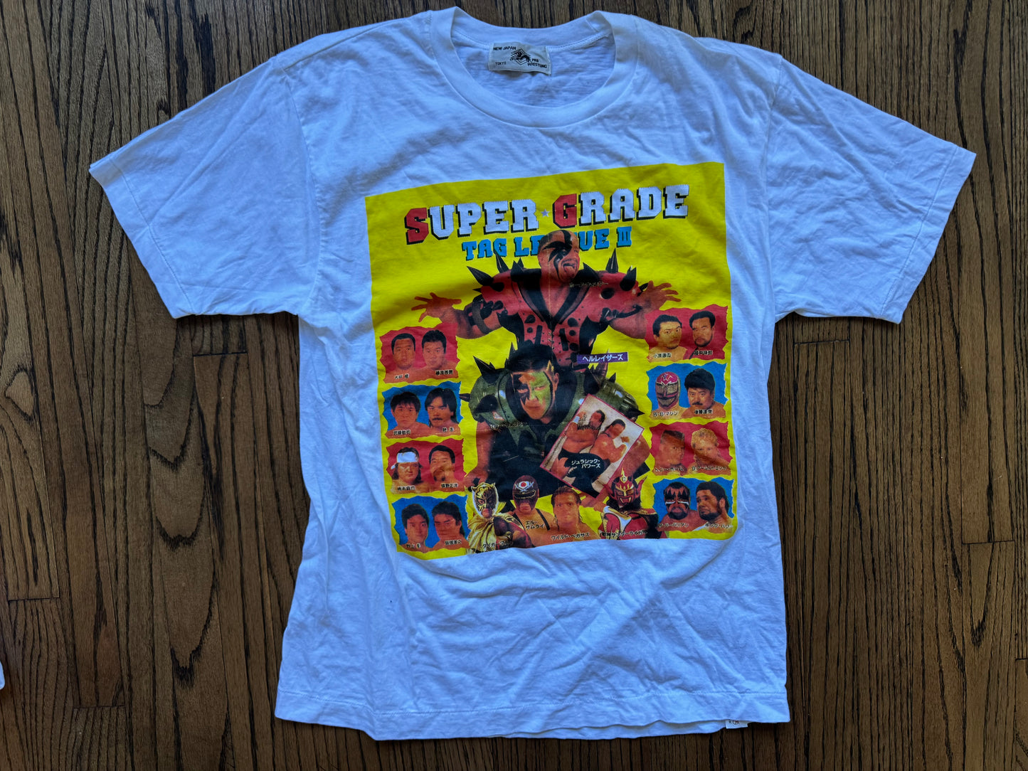 1993 NJPW Super Grade Tag League 3 shirt featuring Wild Pegasus, Barbarian, The Hellraisers, Hercules, Scott Norton , Haku, Jushin Thunder Liger, Tiger Mask and More!