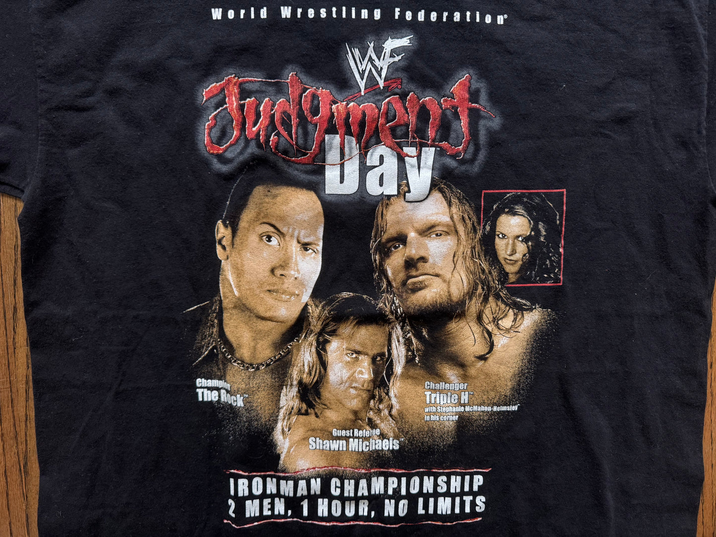 2000 WWF Judgment Day event shirt featuring The Rock, “The Heartbreak Kid” Shawn Michaels and Triple H