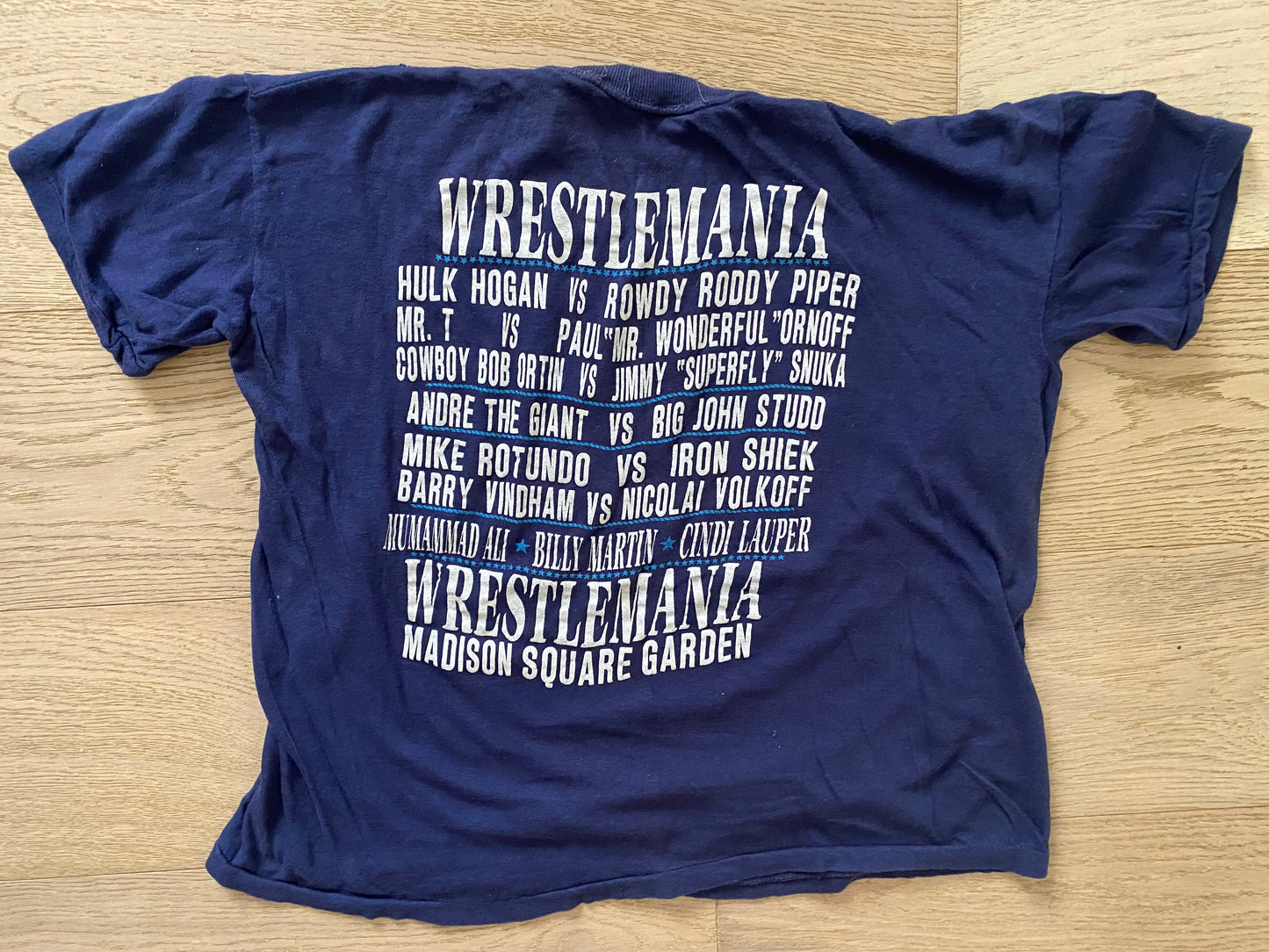 1985 Wrestlemania I outside the venue bootleg shirt with plenty of spelling errors