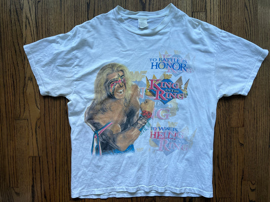 1996 WWF King of the Ring two sided shirt featuring the Ultimate Warrior and the card on the back