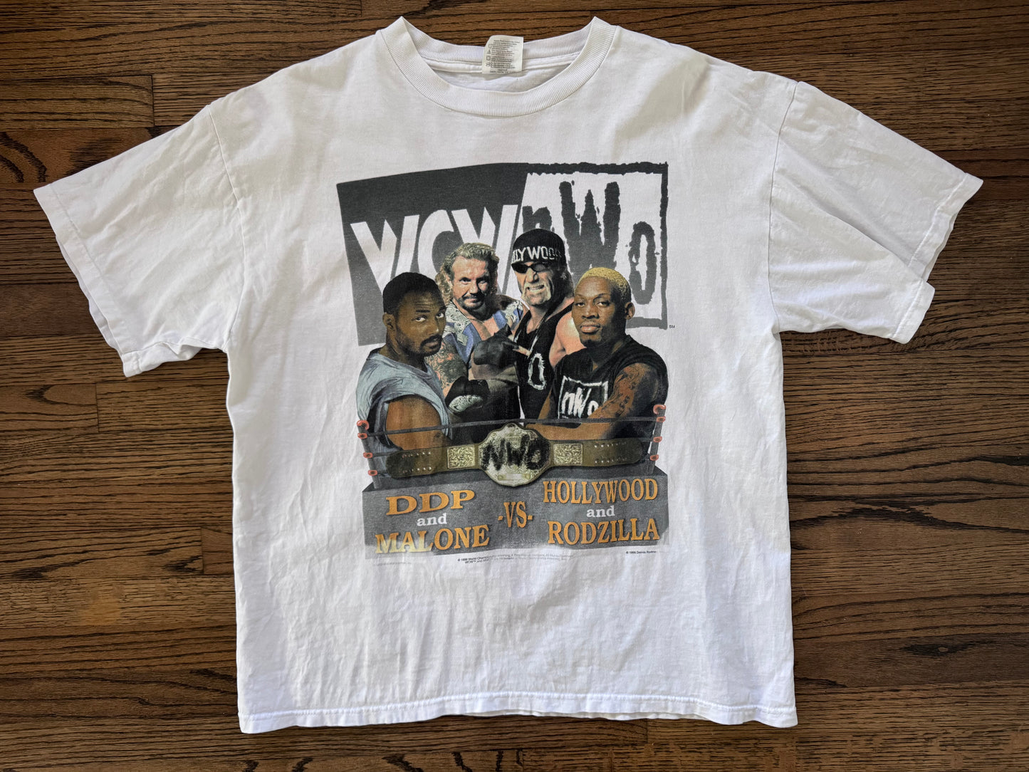 1998 WCW / n.W.o. Bash at the Beach shirt featuring Diamond Dallas Page, Dennis Rodman, Karl Malone and “Hollywood” Hulk Hogan