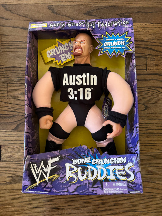 1998 WWF Jakks Pacific “Stone Cold” Steve Austin “Bone Crunchin Buddies” toy in its original packaging