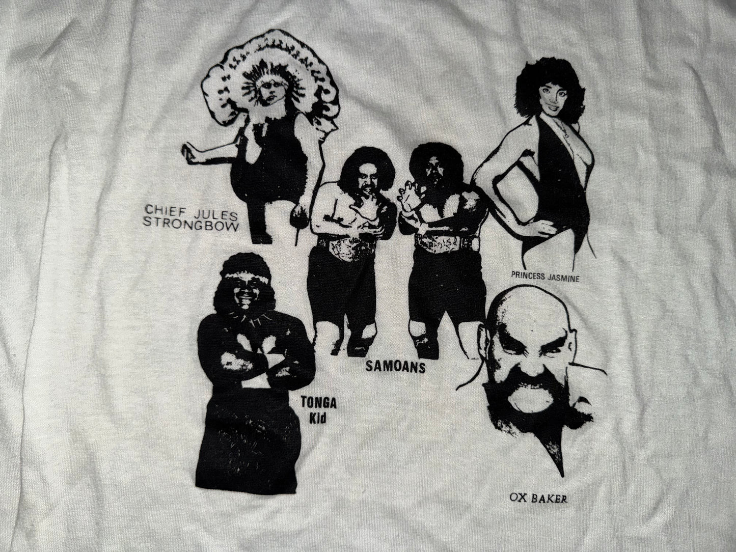 1984 ICW (I think?) shirt featuring Tonga Kid, the Samoans, Ox baker, Jules strongbow and Princess Jasmine