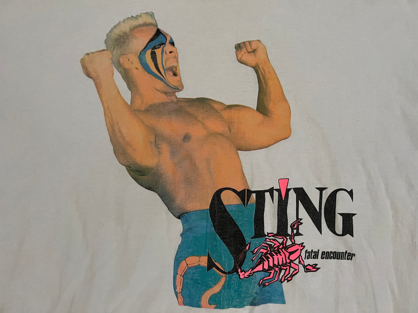 1990 WCW Sting “Fatal Encounter” two sided shirt with the WCW Logo on the back