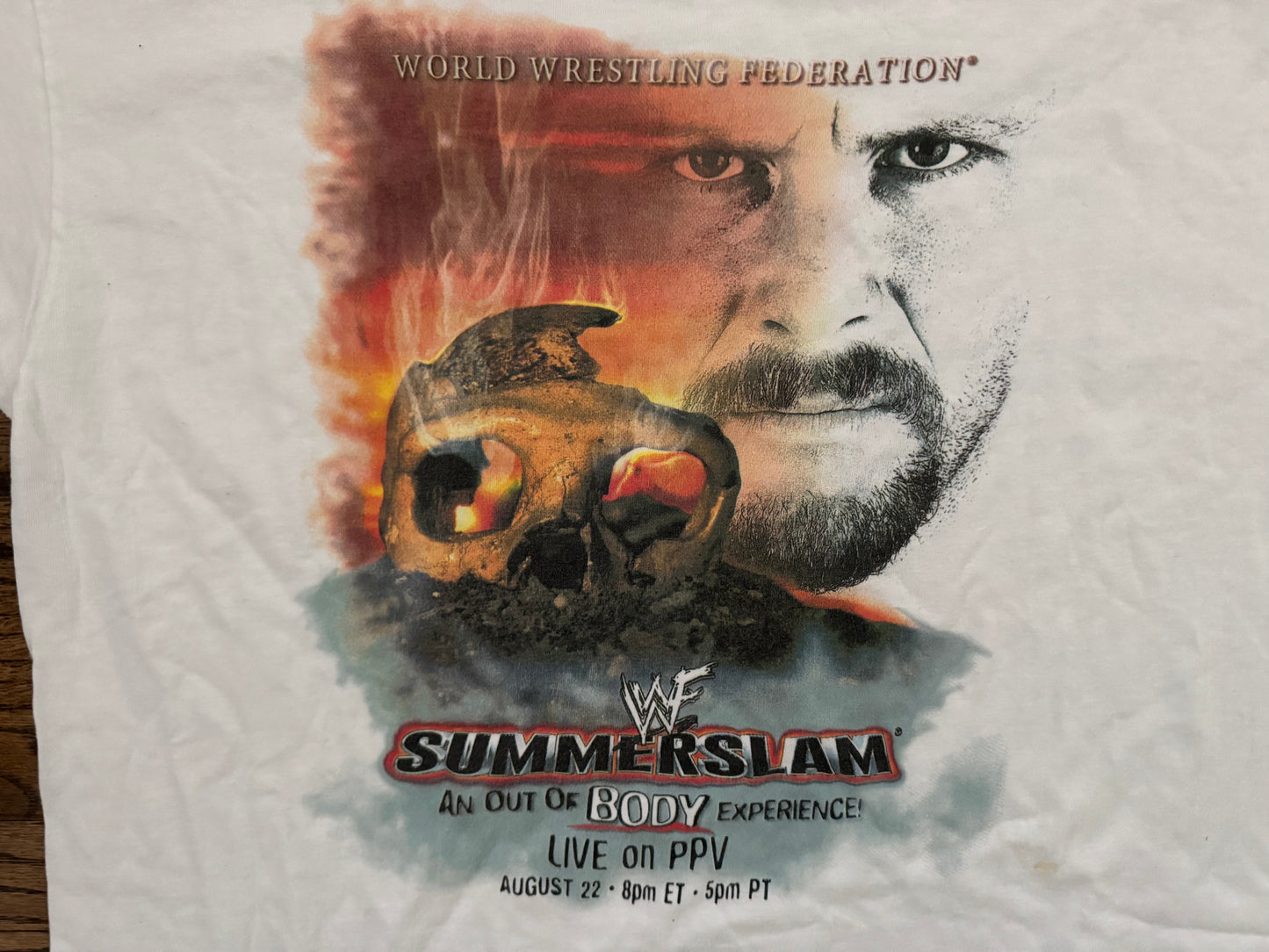 1999 WWF Summerslam two sided event shirt featuring “Stone Cold” Steve Austin