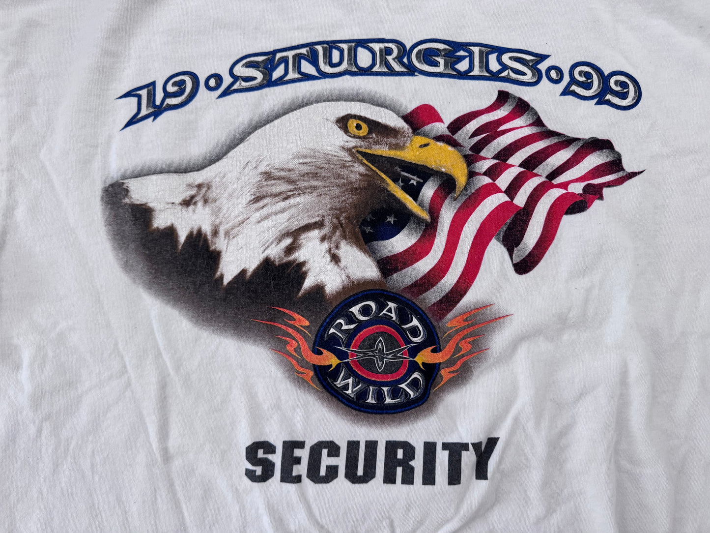 🇺🇸 Rare Vintage 1999 WCW Road Wild two security shirt featuring George Washington, Thomas Jefferson, Theodore Roosevelt, and Abraham Lincoln
 