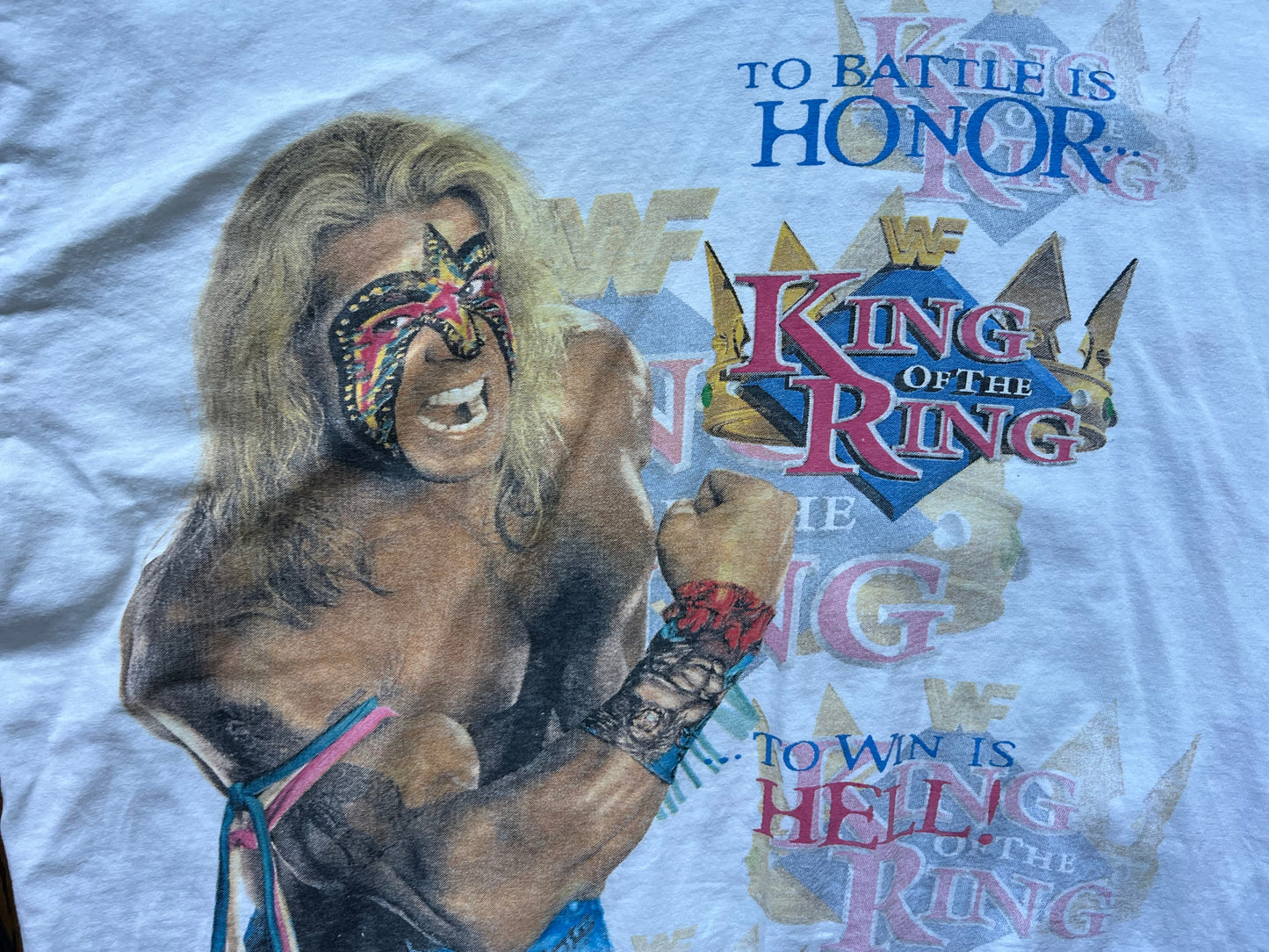 1996 WWF King of the Ring two sided shirt featuring the Ultimate Warrior and the card on the back