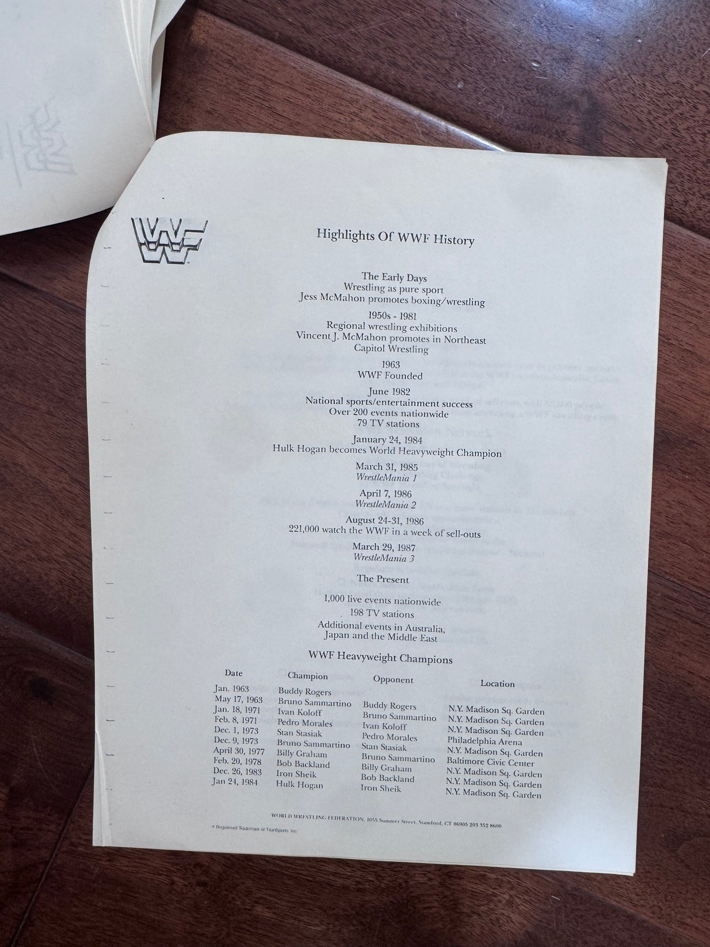 1987 WWF Wrestlemaia III Press Kit Fact Sheet