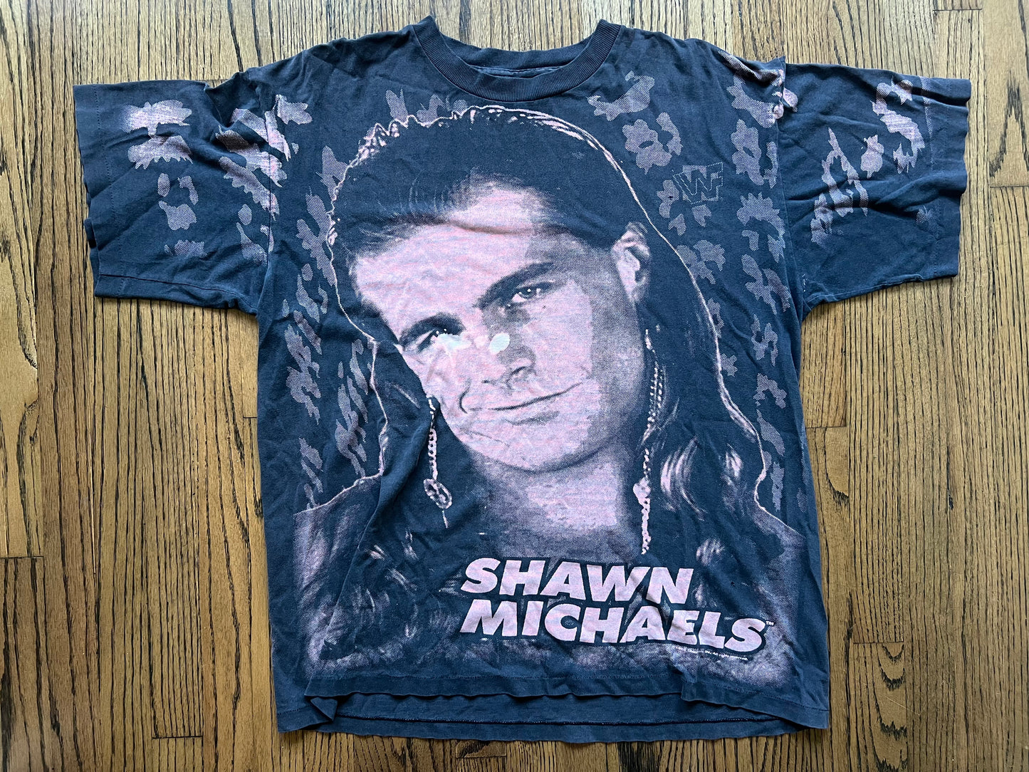 1995 WWF “The Heartbreak Kid” Shawn Michaels all over print shirt  - flaws