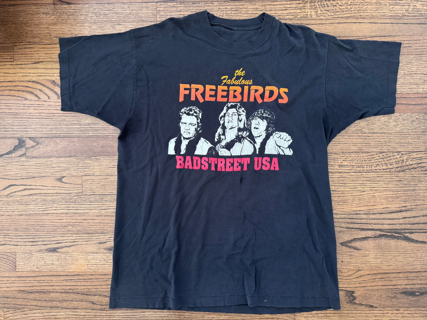 1985 WCCW Fabulous Freebirds shirt featuring Michael "P.S." Hayes, Terry "Bam Bam" Gordy, and Buddy "Jack" Roberts