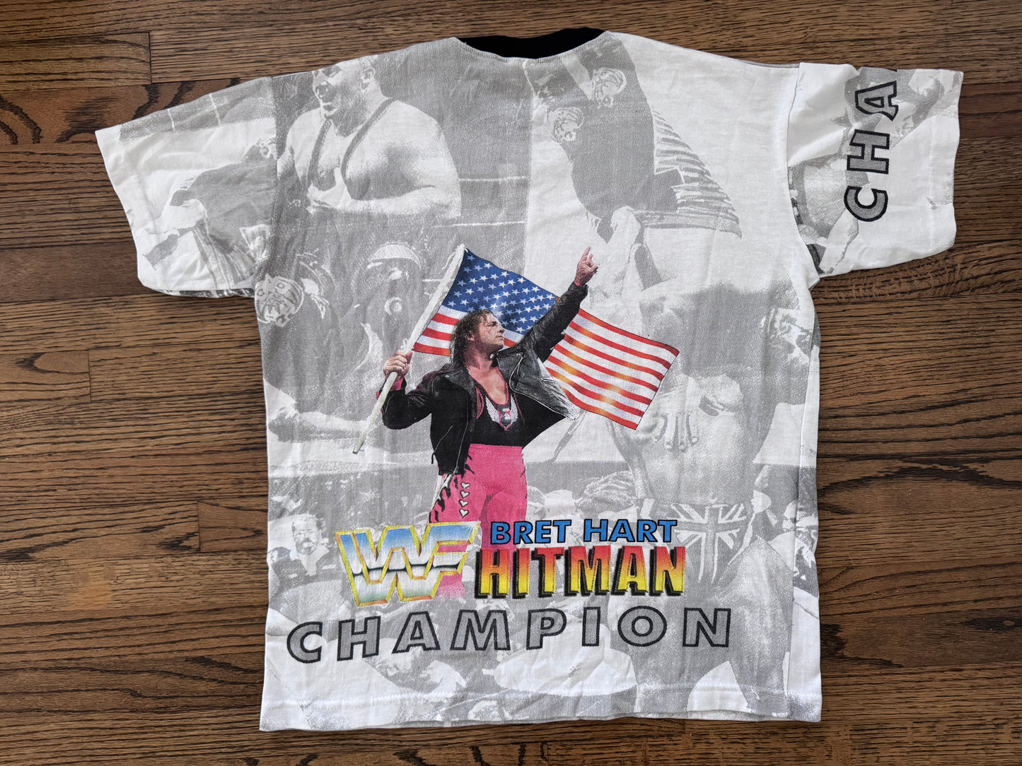 1997 (Approx) WWF Bret “The Hitman” Hart very bootleg two sided all over print shirt