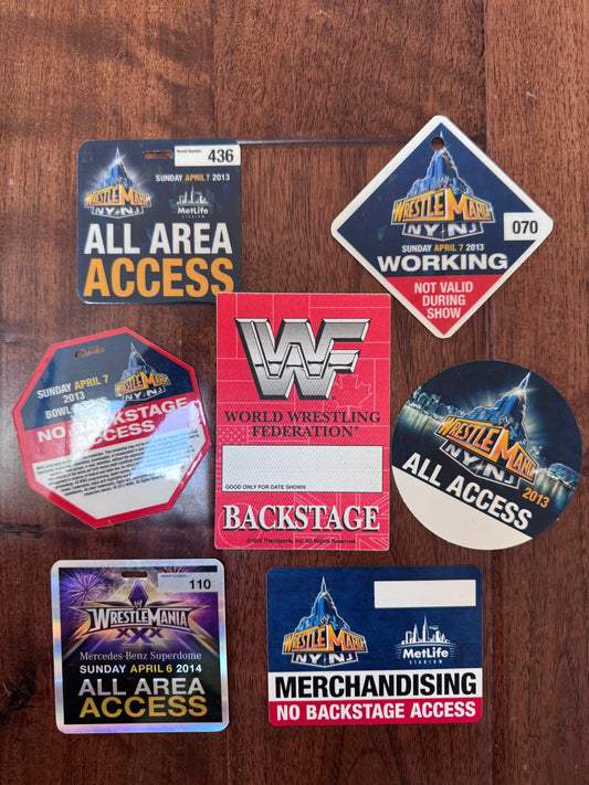 1992 - 2013 set of various backstage passes from WWF/WWE events from WWE staff