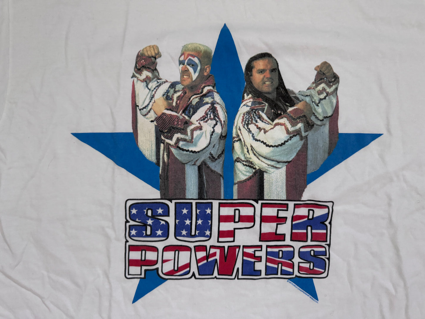 1993 WCW Super Powers shirt featuring Sting and “The British Bulldog” Davey Boy Smith