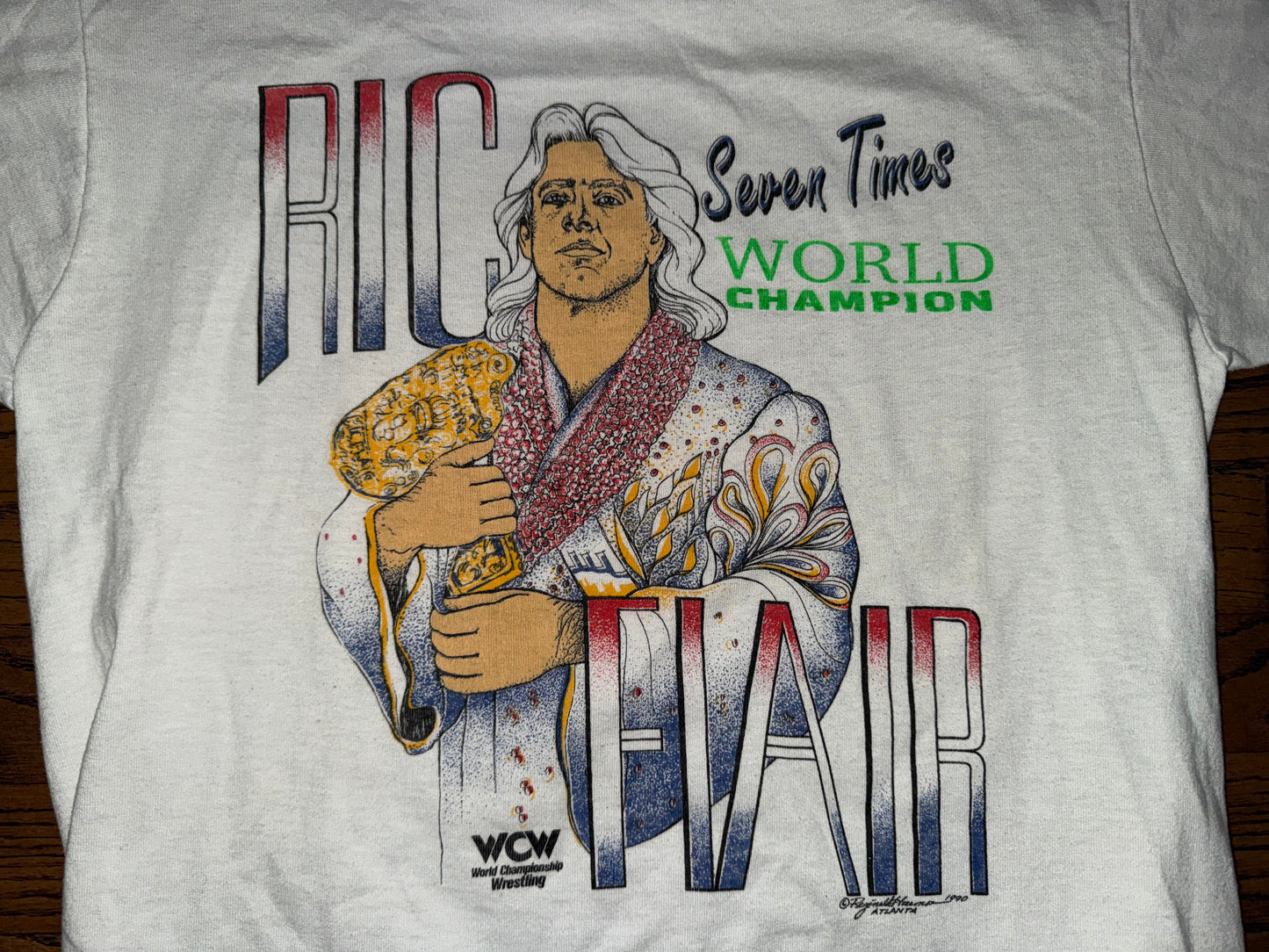 1990 WCW “The Nature Boy” Ric Flair “seven time champion” catalog shirt