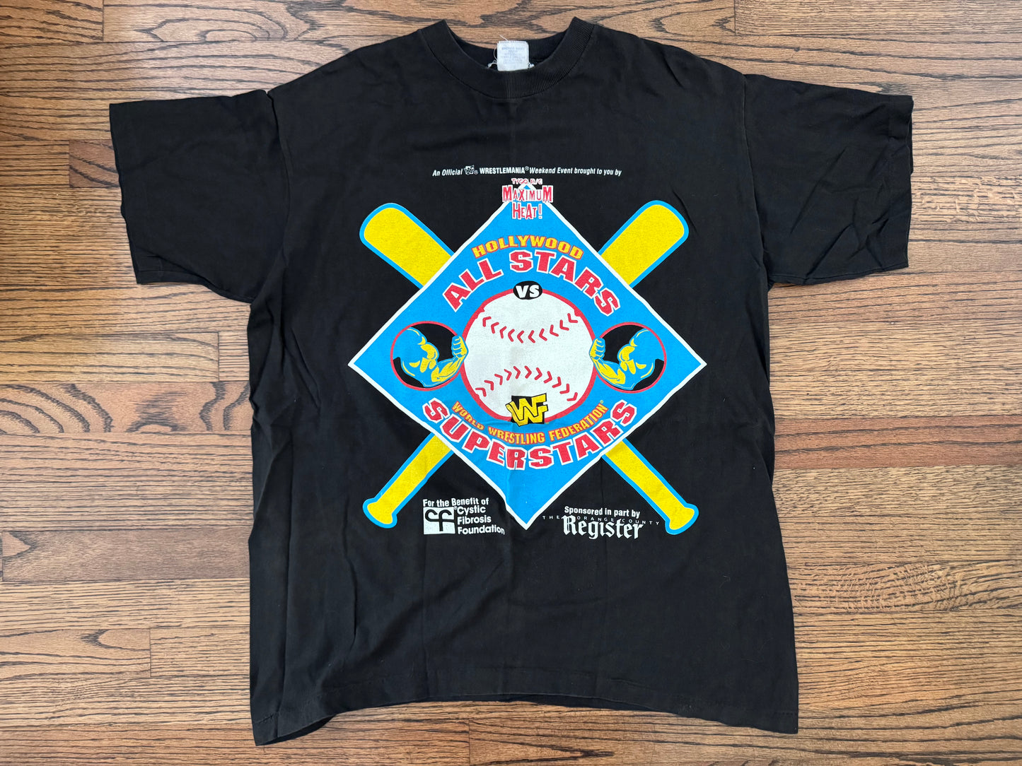 1996 WWF Wrestlemania XII Hollywood All-Stars VS WWF Superstars softball game / Wrestlemmania XII two sided logo shirt