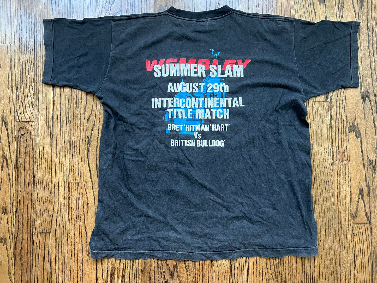1992 WWF Summerslam two sided shirt featuring Bret “The Hitman” Hart and “The British Bulldog” Davey Boy Smith