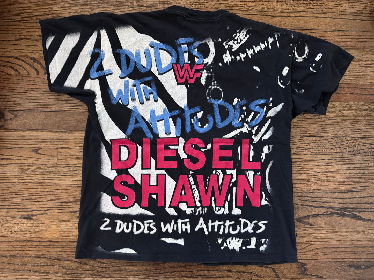 1995 WWF 2 Dudes with Attitudes two sided shirt featuring “The Heartbreak Kid” Shawn Michaels and “Big Dady Cool” Diesel