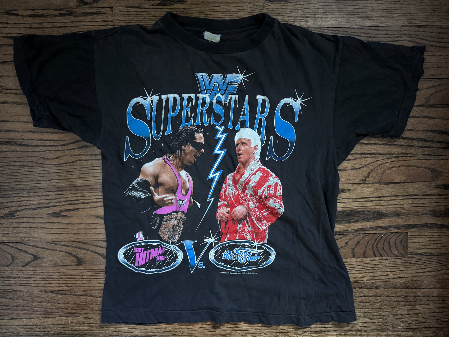 1992 WWF Superstars shirt featuring Bret “The Hitman” Hart and “The Nature Boy” Ric Flair
