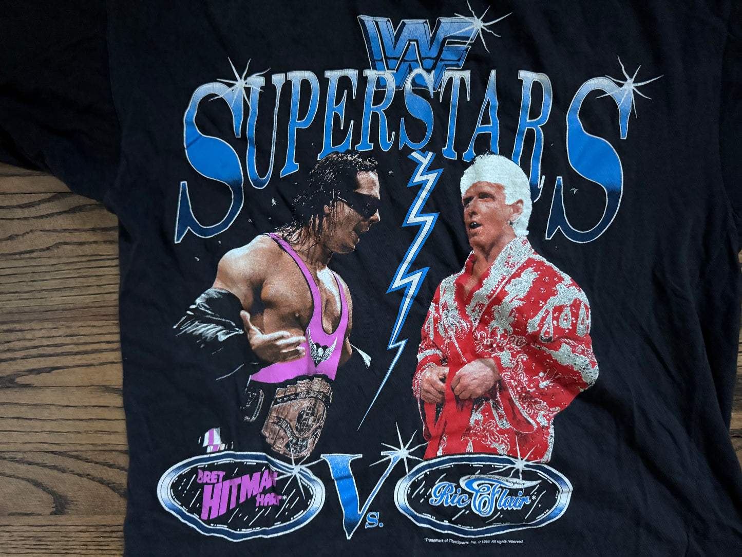1992 WWF Superstars shirt featuring Bret “The Hitman” Hart and “The Nature Boy” Ric Flair