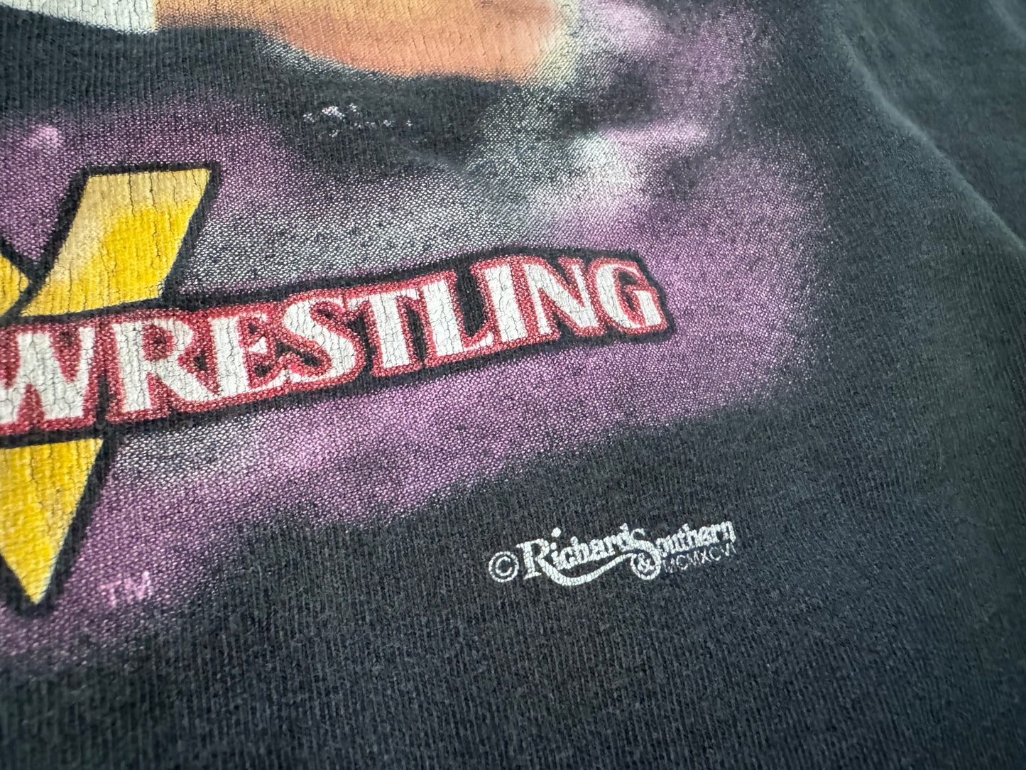 1996 WCW Four Horsemen shirt featuring “The Nature Boy” Ric Flair, Steve “Mongo” McMichael, “The Enforcer” Arn Anderson and “The Crippler” Chris Benoit

 