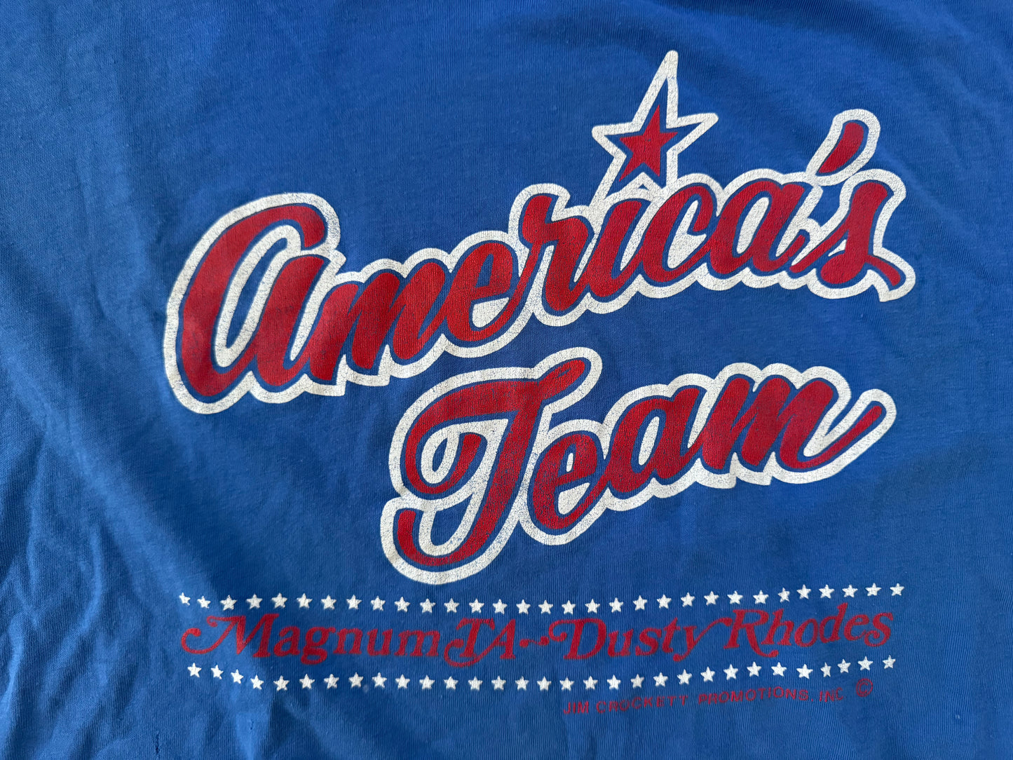 1985 NWA JCP Dusty Rhodes and Magnum TA “America’s Team” catalog shirt