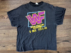 1993 WWF House show shirt featuring the World Wrestling Federation logo, Bret Hart, Tatanka, Undertaker and Randy Savage