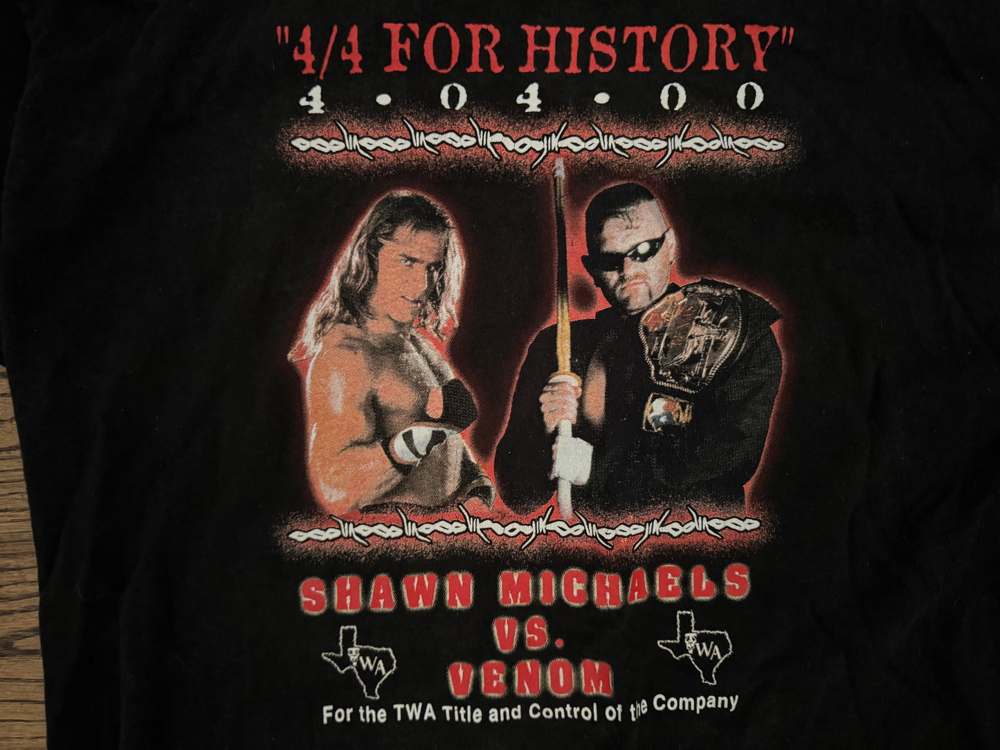 2000 TWA “4/4 for History” event shirt featuring Shawn Michaels and Venom