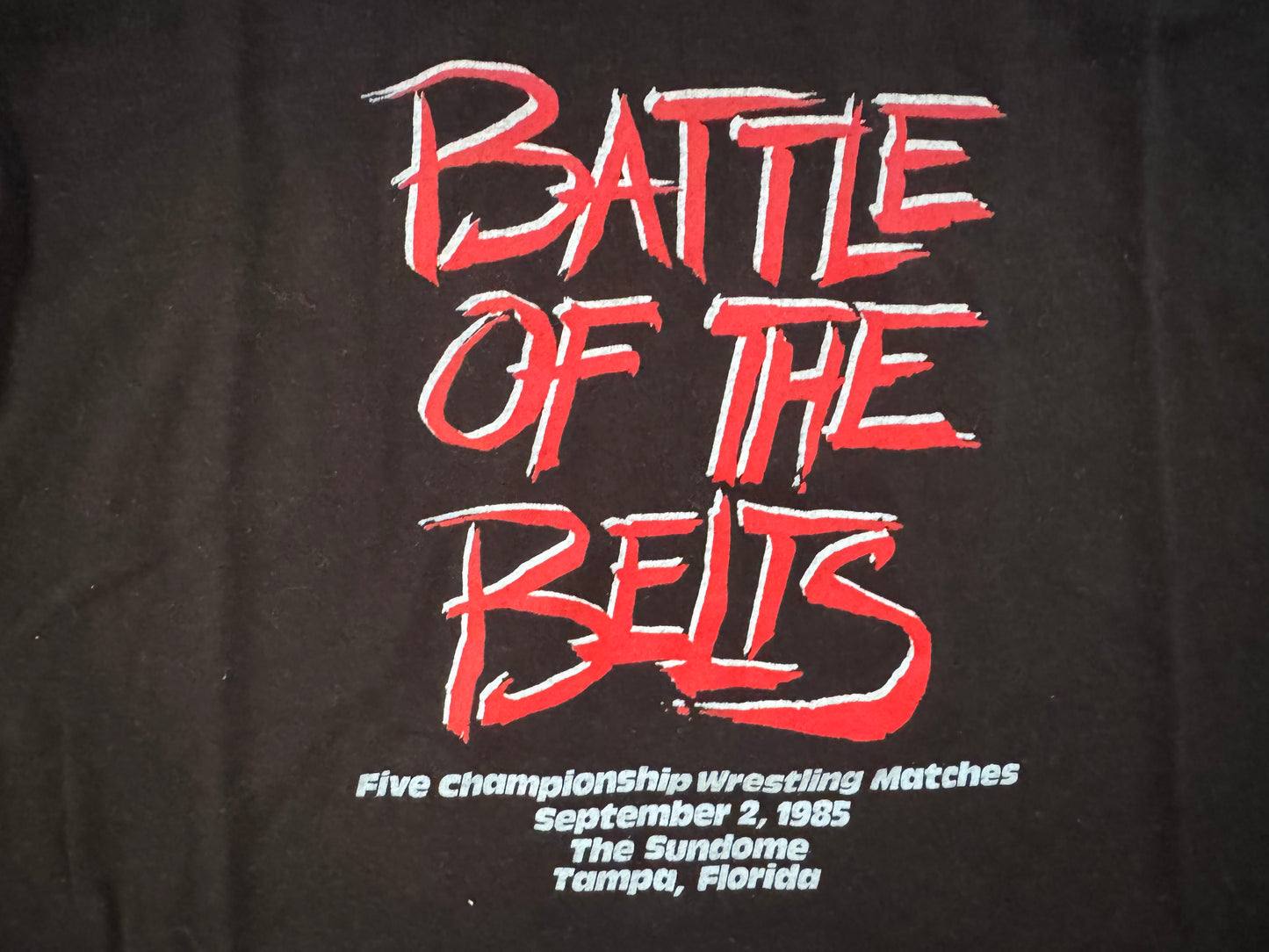 1985 NWA Championship Wrestling from Florida “Battle of the Belts” event shirt
