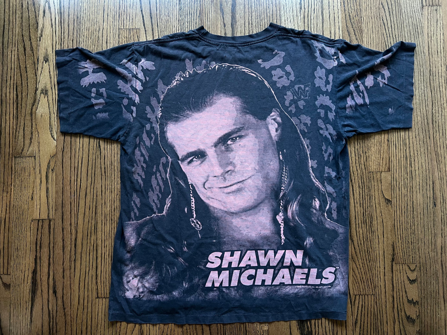 1995 WWF “The Heartbreak Kid” Shawn Michaels all over print shirt  - flaws
