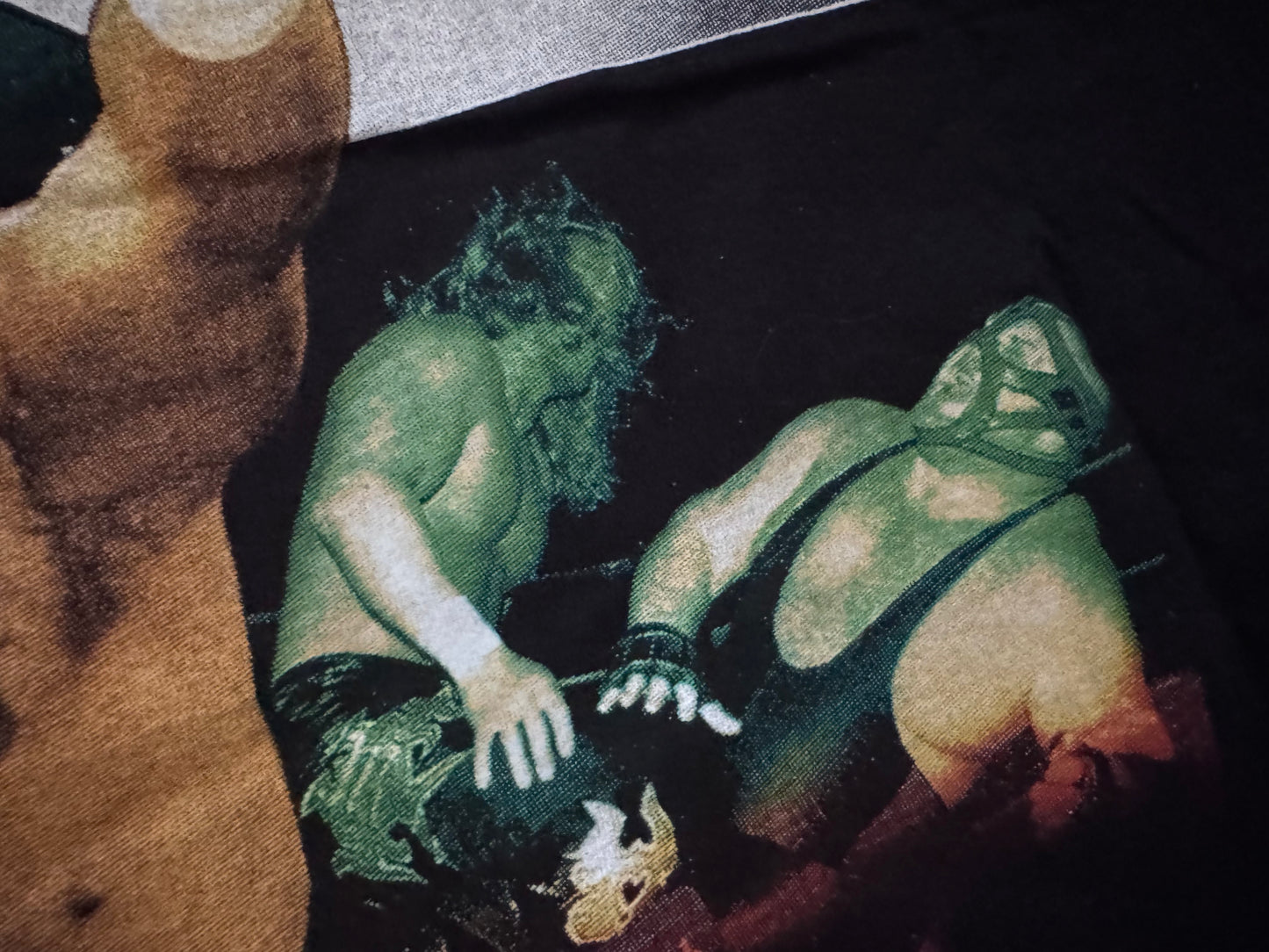 1998 WWF D-Generation X parking lot bootleg shirt featuring Triple H, “The Road Dogg” Jesse James, X-Pac, “Badass” Billy Gunn, Chyna and Vader