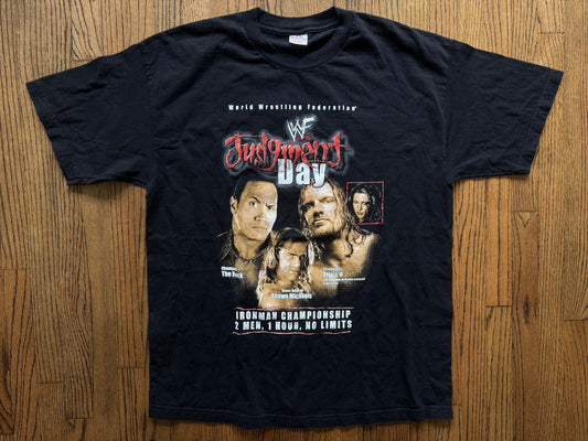 2000 WWF Judgment Day event shirt featuring The Rock, “The Heartbreak Kid” Shawn Michaels and Triple H