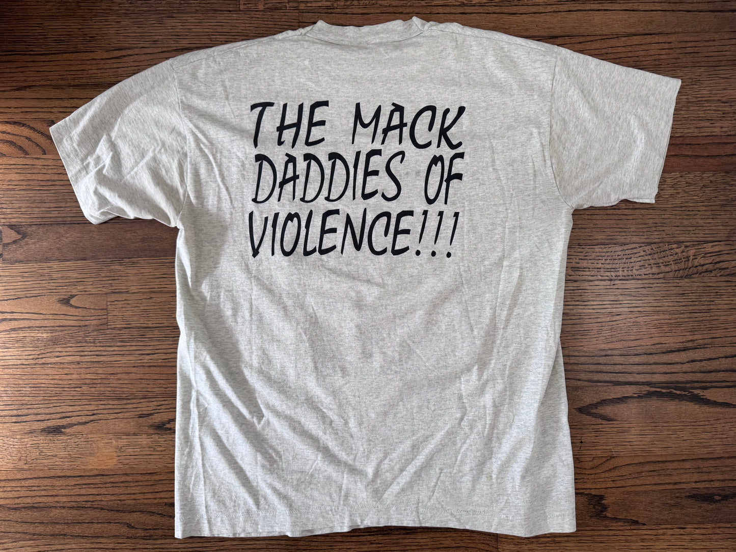 1995 ECW Public Enemy “The Mack Daddies of Violence” two sided shirt featuring Johnny Grunge and “Flyboy” Rocco Rock