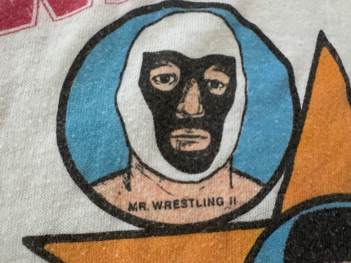 1982 Mid South Wrestling Super-stars baseball tee featuring Ted Dibiase, Andre the Giant, The Junkyard Dog, Tony Atlas, Mr Wrestling 2 and Colonel Buck Robley