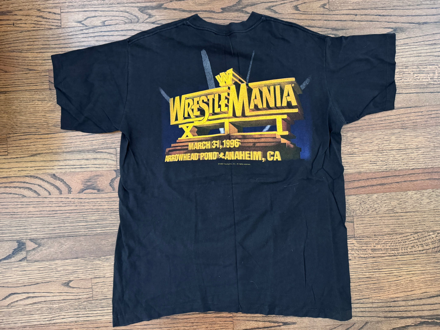 1996 WWF Wrestlemania XII Hollywood All-Stars VS WWF Superstars softball game / Wrestlemmania XII two sided logo shirt