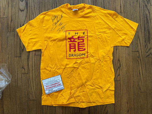 2000s replica of the 1986 WWF Ricky “The Dragon” Steamboat catalog shirt signed and authenticated