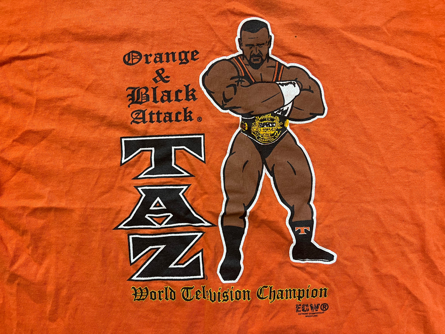 1997 ECW World Television Champion Taz “Orange & Black Attack” shirt
