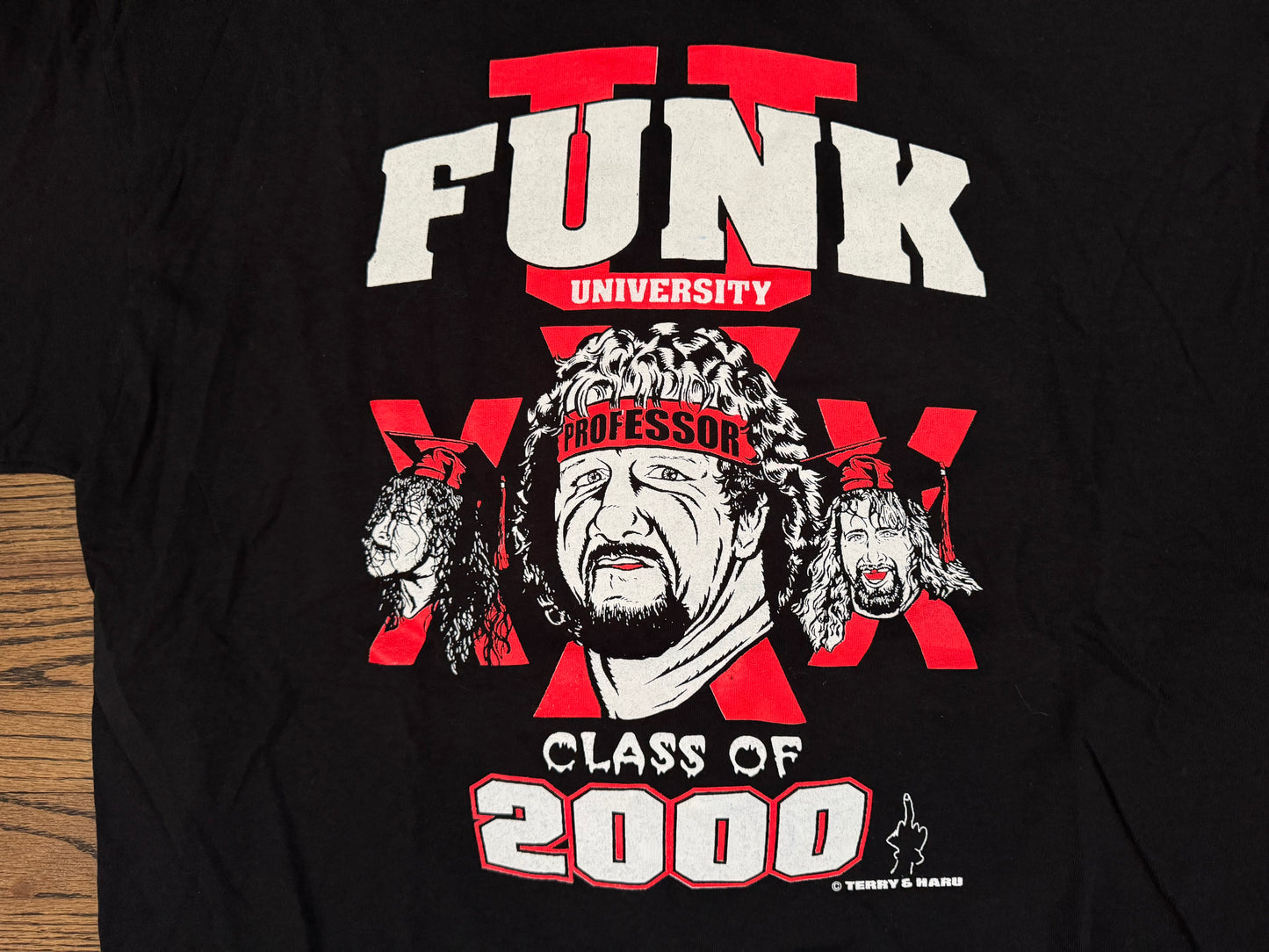 1999 Terry Funk “Funk University: Classic of 2000” shirt featuring Cactus Jack and Sabu
 