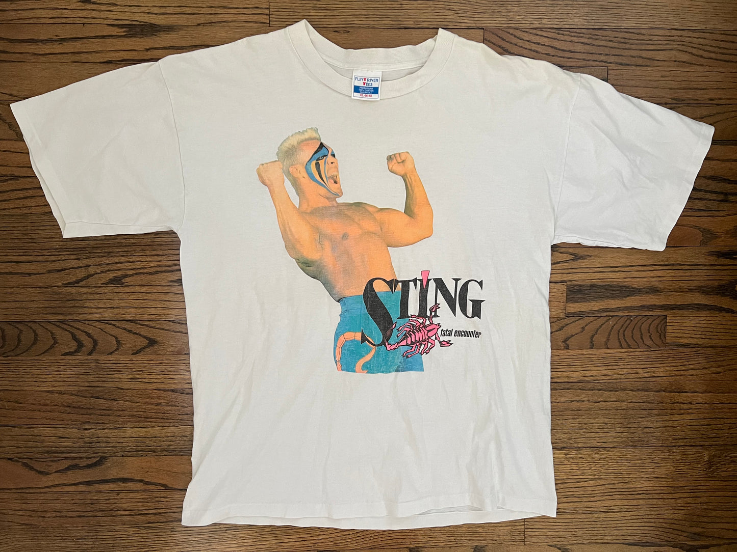 1990 WCW Sting “Fatal Encounter” two sided shirt with the WCW Logo on the back