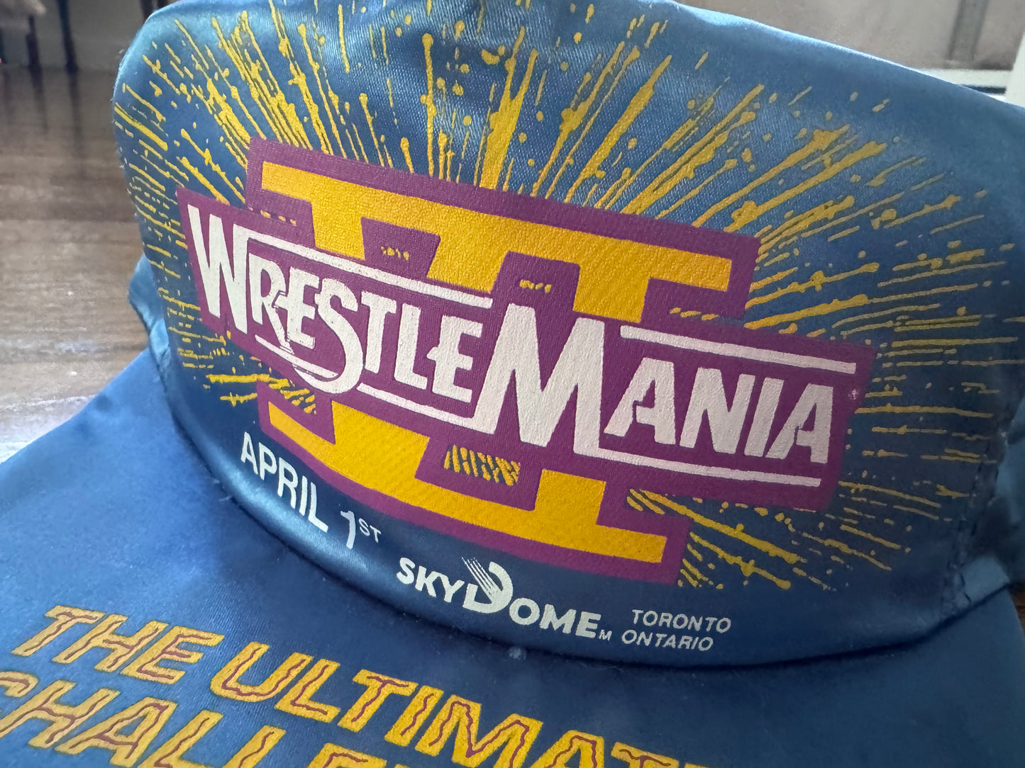 1990 WWF Wrestlemania VI: The Ultimate Challenge SnapBack blue satin hat