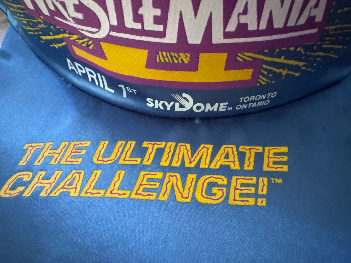 1990 WWF Wrestlemania VI: The Ultimate Challenge SnapBack blue satin hat