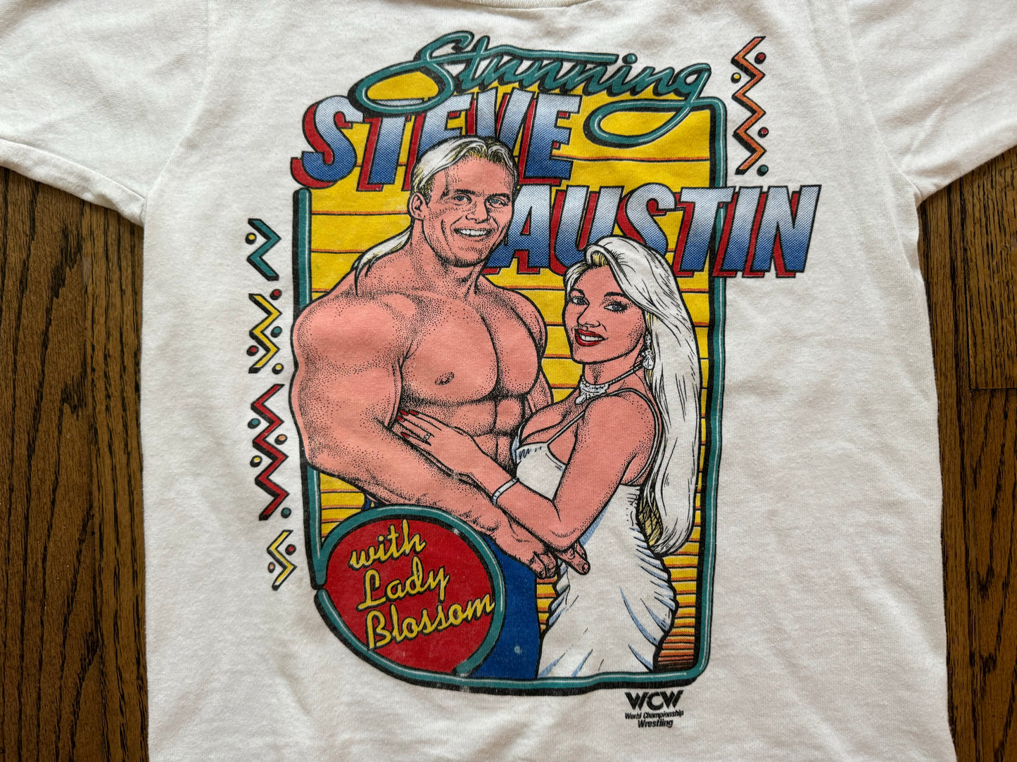 1992 WCW “Stunning” Steve Austin and Lady Blossom shirt signed by Steve Austin