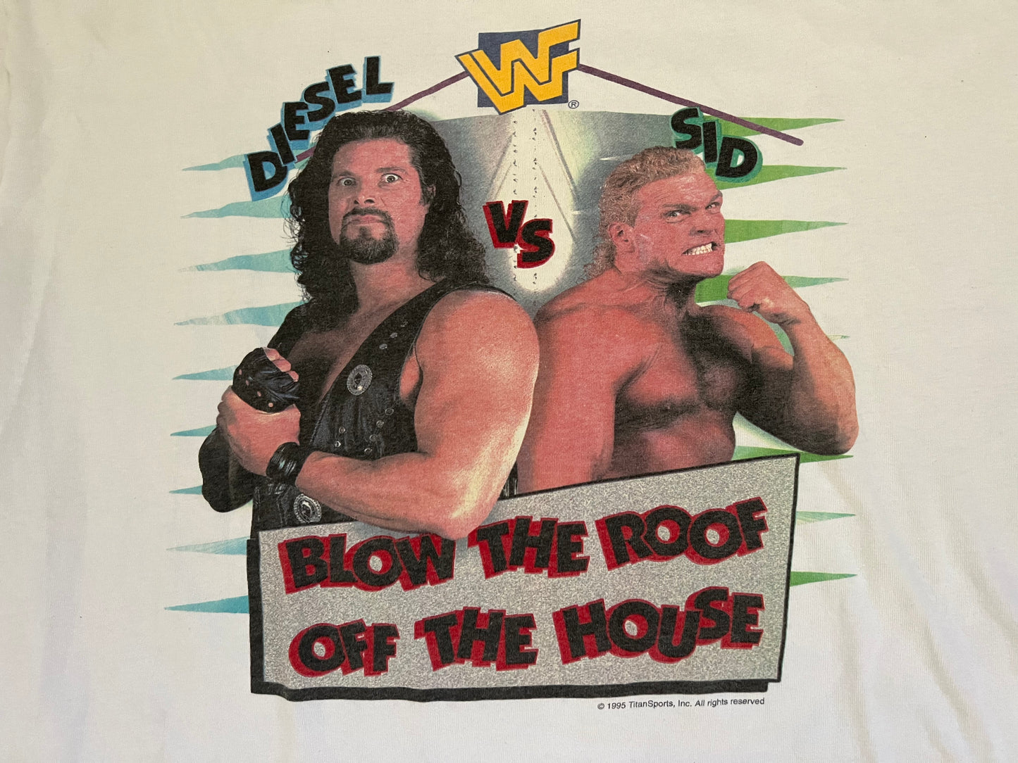 1995 WWF The Night Before IYH 1 “Blow the Roof Off the House” live show from the Boston Garden shirt featuring “Big Daddy Cool” Diesel and Sid