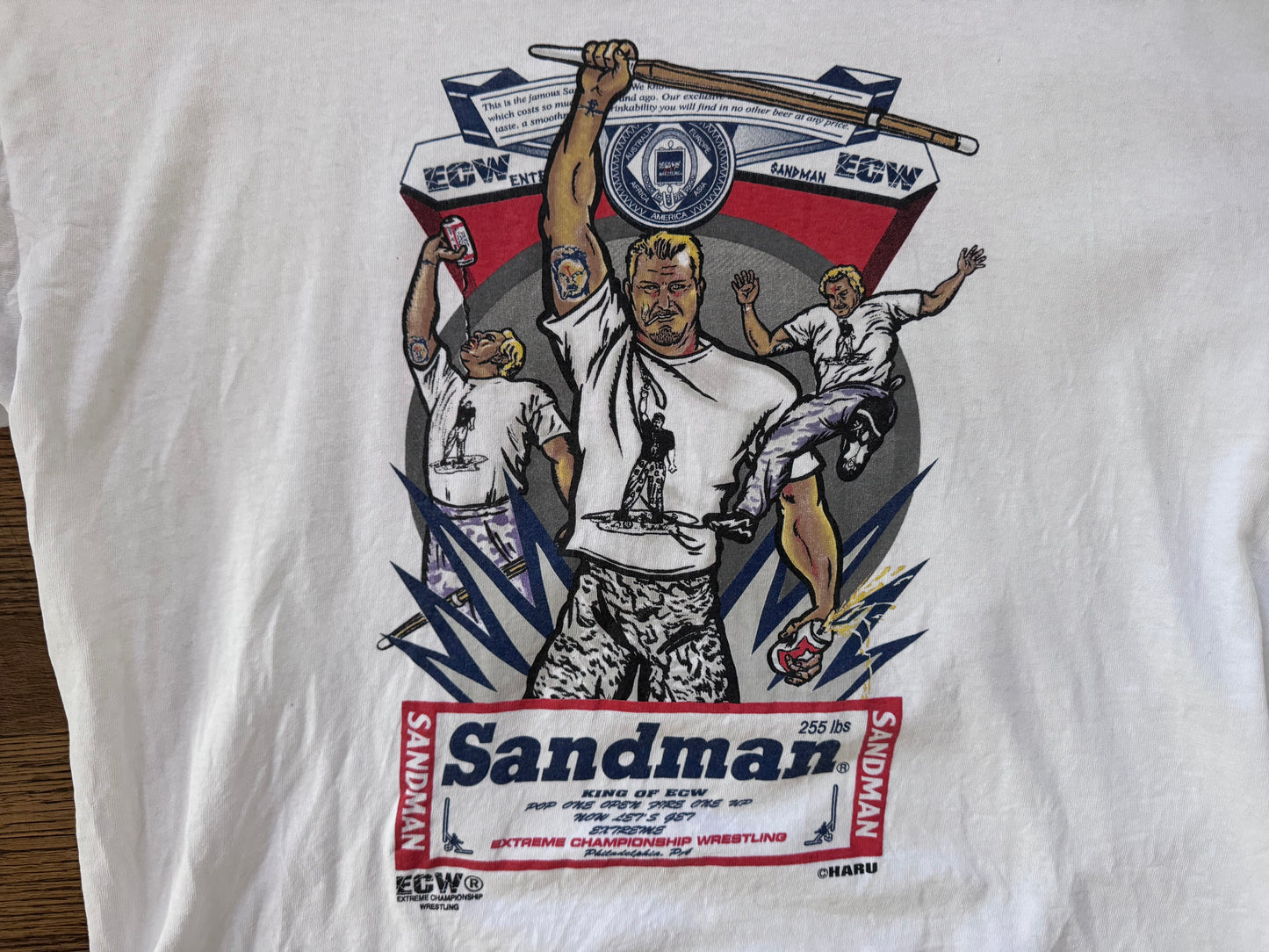 1997 ECW Sandman “Blood, Sweat and Beers” two sided shirt