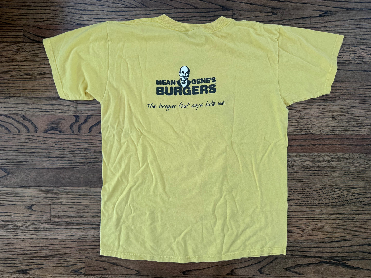 1999 “Mean” Gene Okerlund “Mean Gene Burgers” - “The Burger That Says Bite Me” two sided shirt